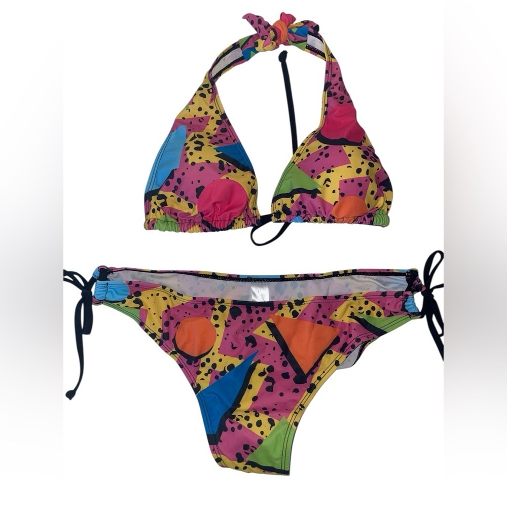 Colorful Geometric Retro Print 80s Swimsuit Bikini Set
